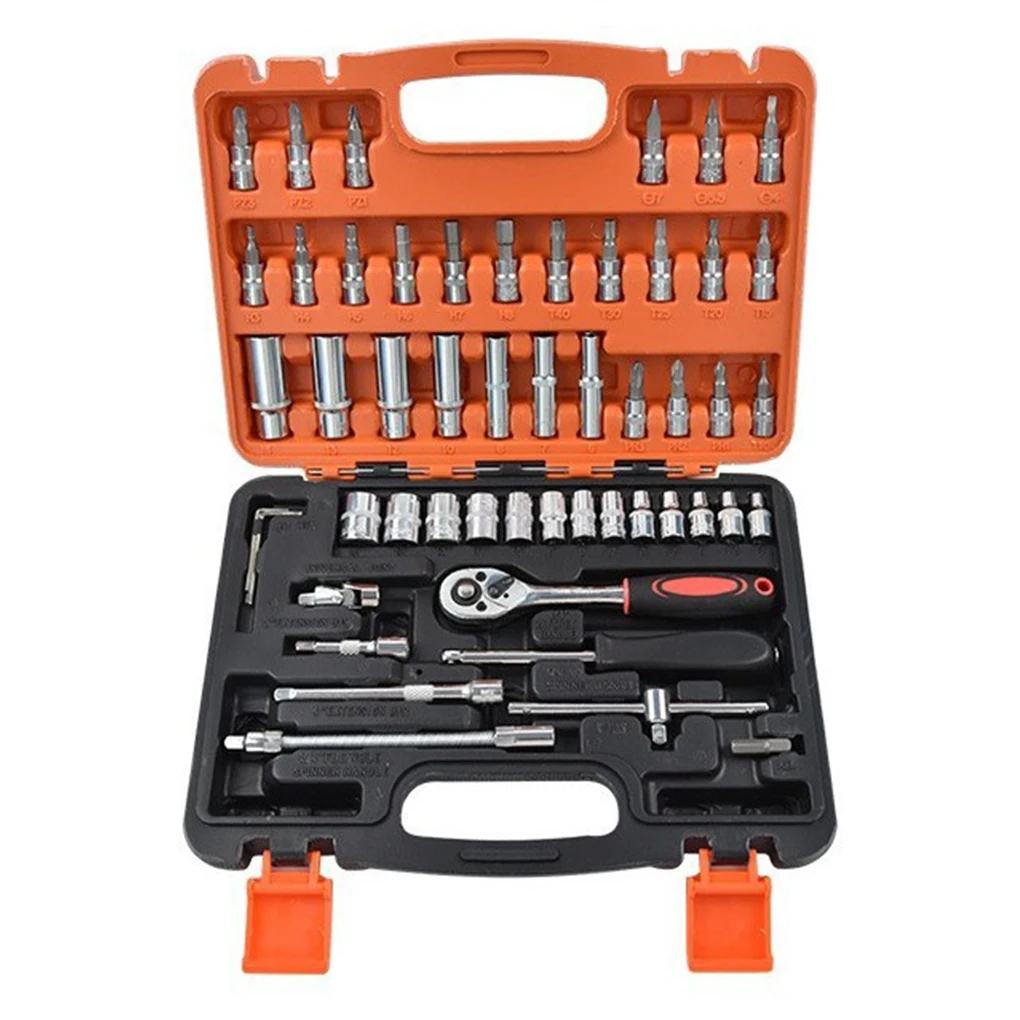 46pcs Car Repair Tools Kit 1/4-Inch Socket Set Car Repair Tools Ratchet Torque Wrench Combo Auto Repairing Set Mechanic Tool