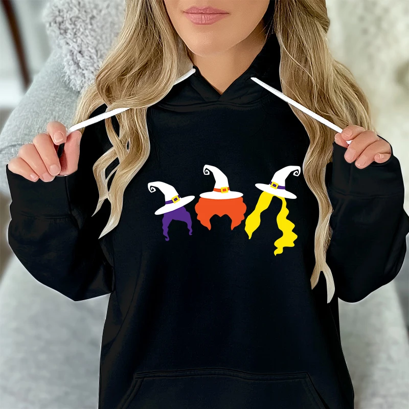 Halloween Cartoon Witch Design Sweatshirt Hoodie Women's New in Autumn Hoodies & Sweatshirts Halloween Witchy Pullover Hoodies