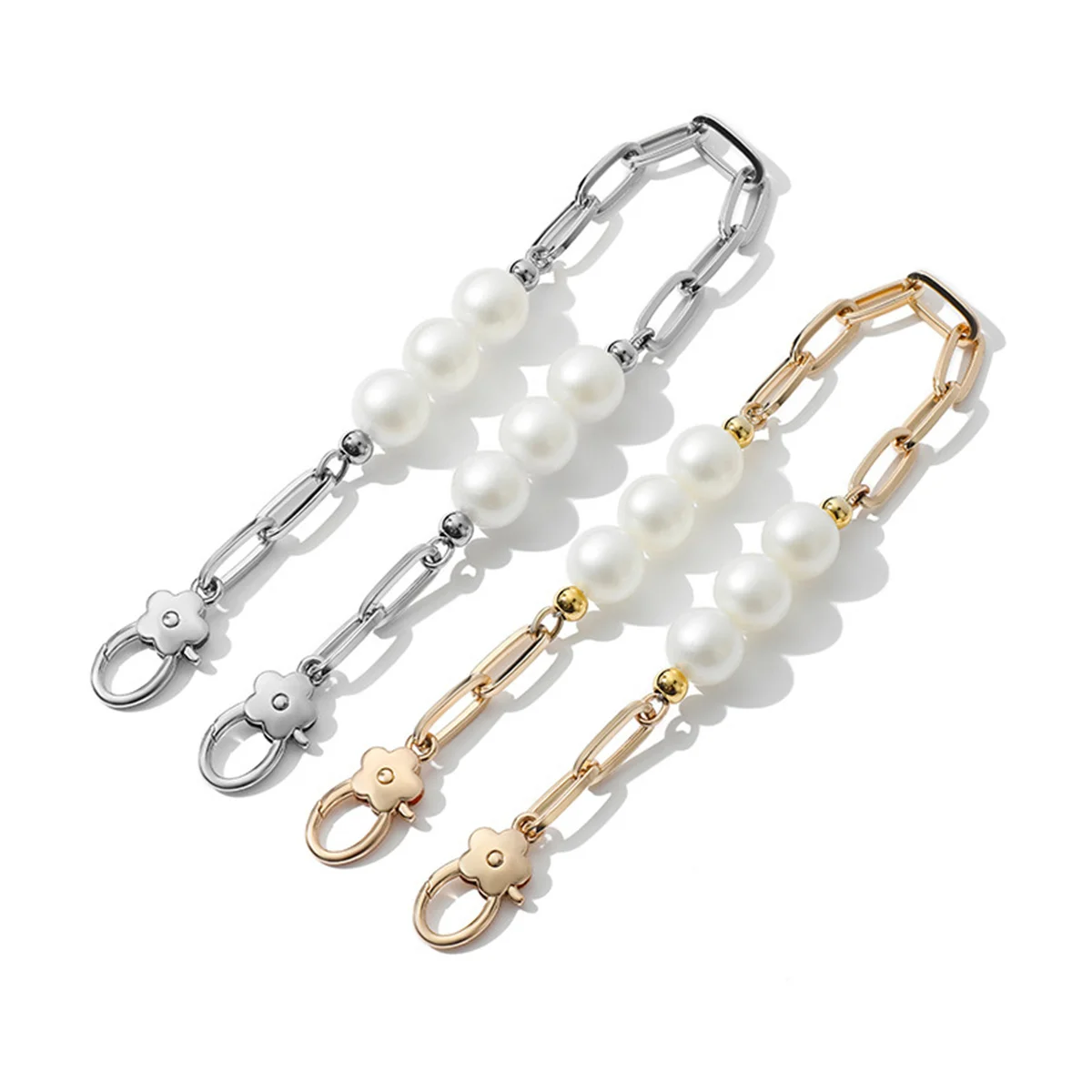 

HOLINFASHION Gold Metal Pearl Pendant Chain High Qualtiy Silver Metal Pearl Decorative Bag Extend Chain Accessory 42cm