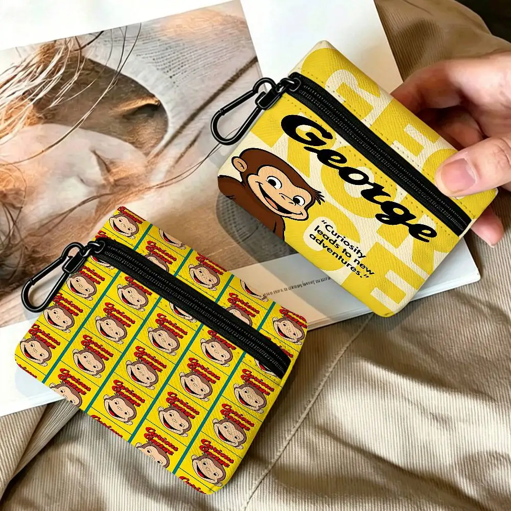 G-George The C-Curious Monkey Oxford Coin Wallet Detachable Carabiner Hook Compact Storage Bag For Outdoor Shopping Accessory
