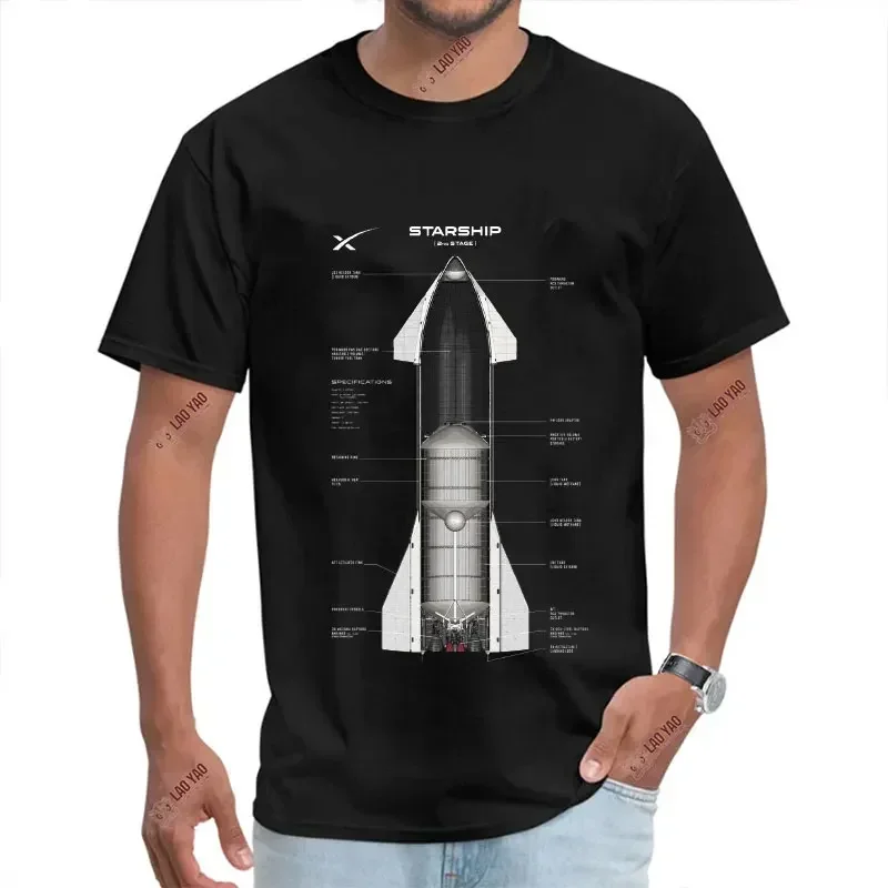 Space X Logo Unisex Cotton Tshirt Mars Bfr Rocket T Shirt dla mężczyzn SpaceX Starship Blueprint Harajuku Punk Elon Musk Engineer Tee