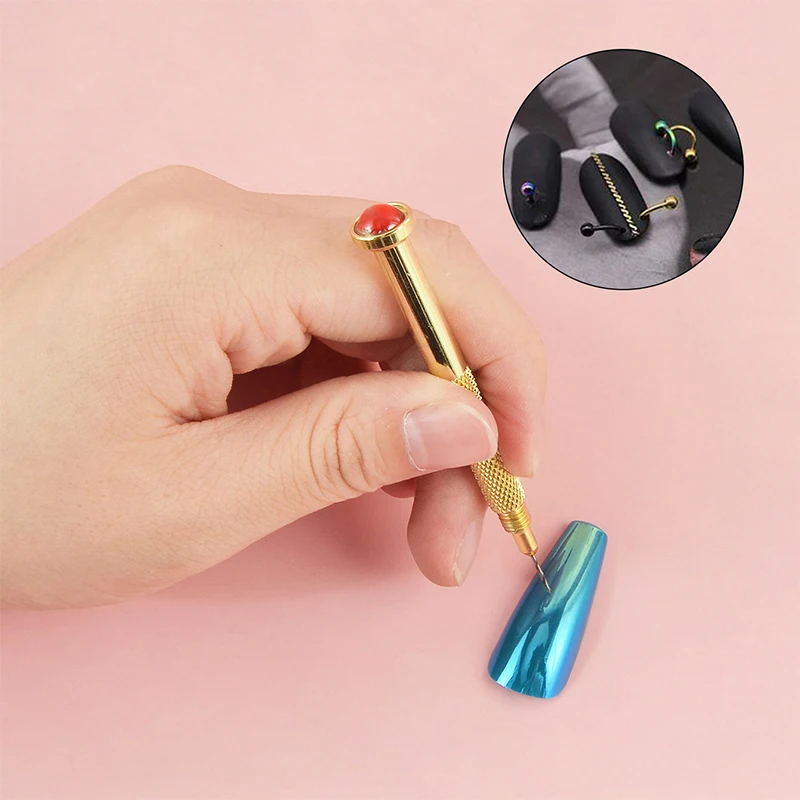

Nail Rivet Piercing Pen Gold Stainless Steel Nail Hand Dangle Drill Hole Maker Perforated Punk Nail Piercing Art Dangle Charms