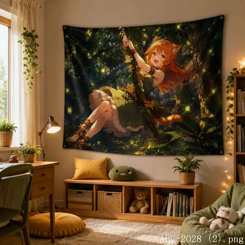 VIKAMA Forest Aurora Anime Fantasy Tapestry Colorful Starry Scenery Aesthetic Wall Hanging Teen Dorm Bedroom Otaku Room Decor