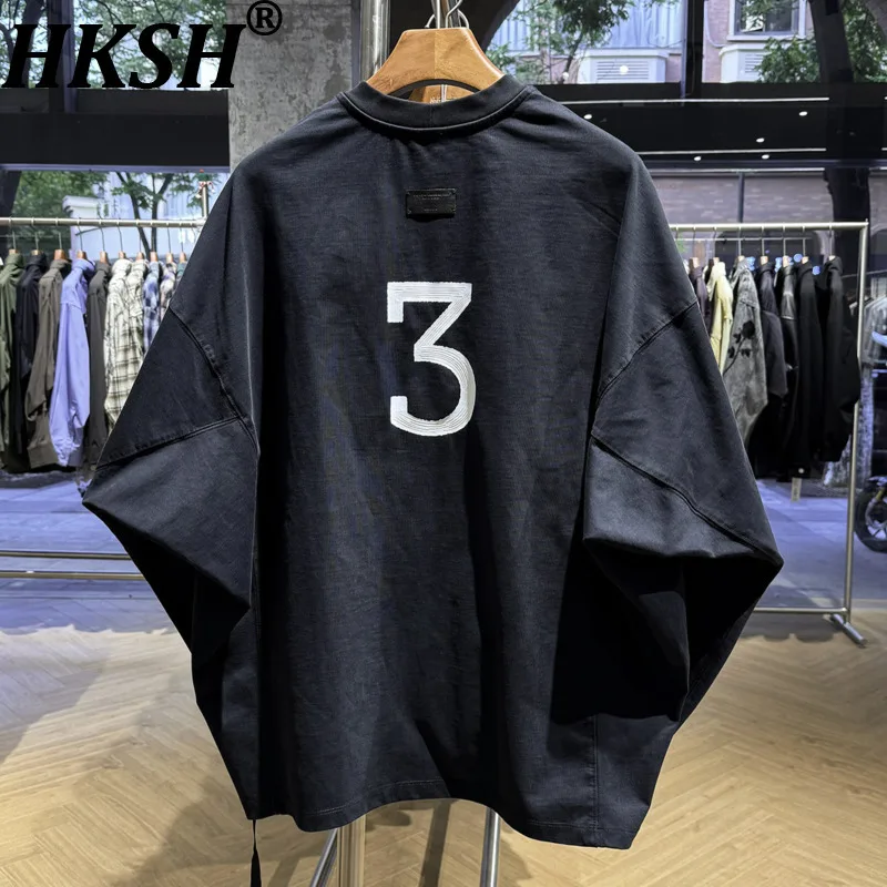 

HKSH Spring Autumn New Men Tide Bat Sleeve Loose Cotton Oversized T-shirt Chic Ins Vintage Streetwear Fashion Vibe Tees HK21969