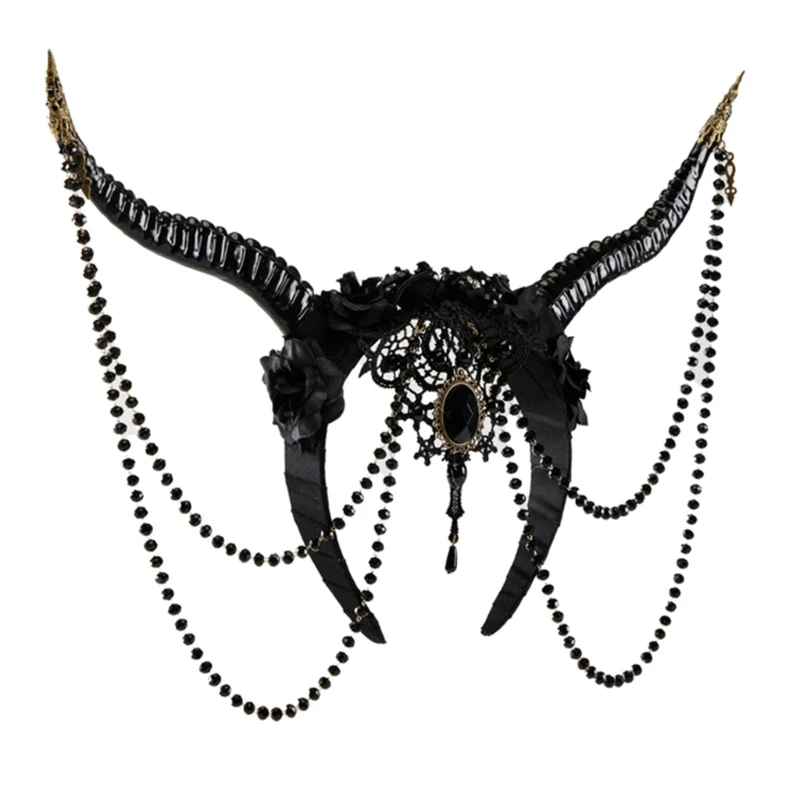 

Unique Horn Headband for Women Halloween Headpiece with Flower Chain Detail for Carnivals Cosplay