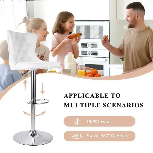 طقم مقاعد بار مخملية مكون من قطعتين مع مسند ظهر - دوار ومسند للقدمين - ارتفاع عداد 30 بوصة #3