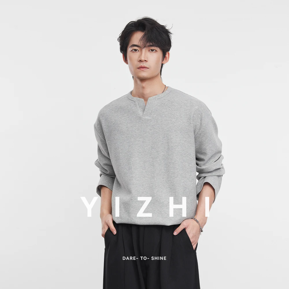 

Fashion Men's Old Money Style Henley Collar Knit Top 2025 Spring Autumn New Heavy Design Long Sleeve Bottom Shirt Men's Pullover