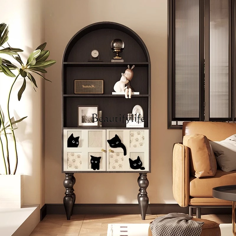 

Modern simple cat solid wood living room integrated bookcase storage locker