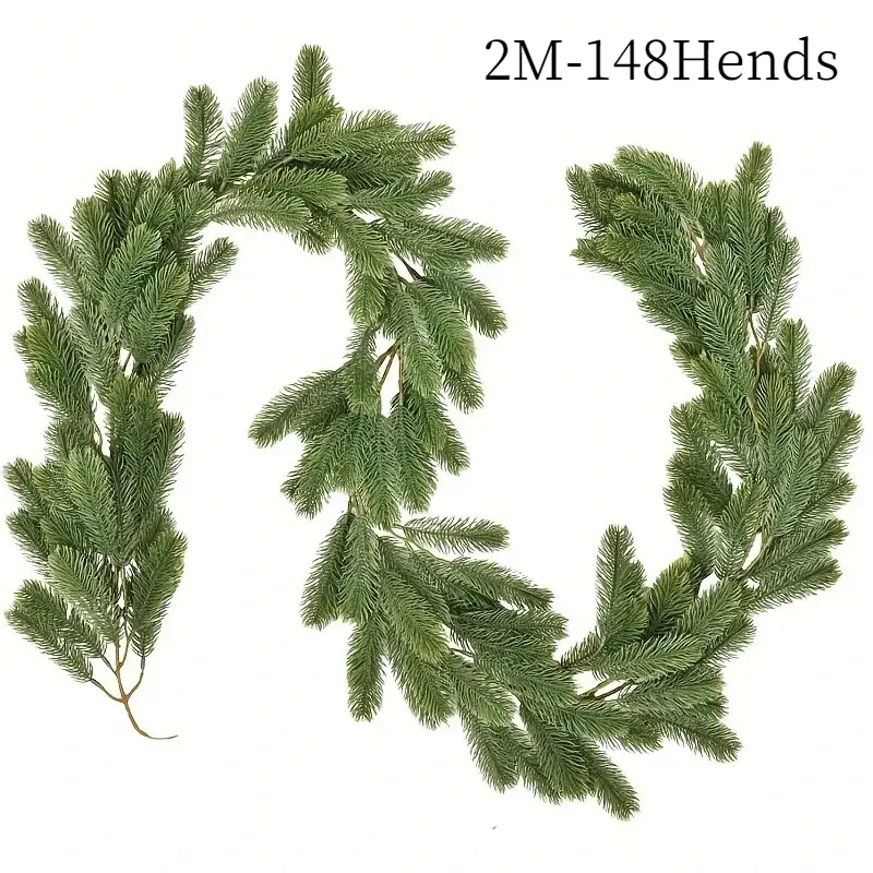 2M148 Heads Christmas Garland Pine Tree Rattan Wreath For Home Xmas Decor Party Wedding Hanging Ornament Dining Table Decoration