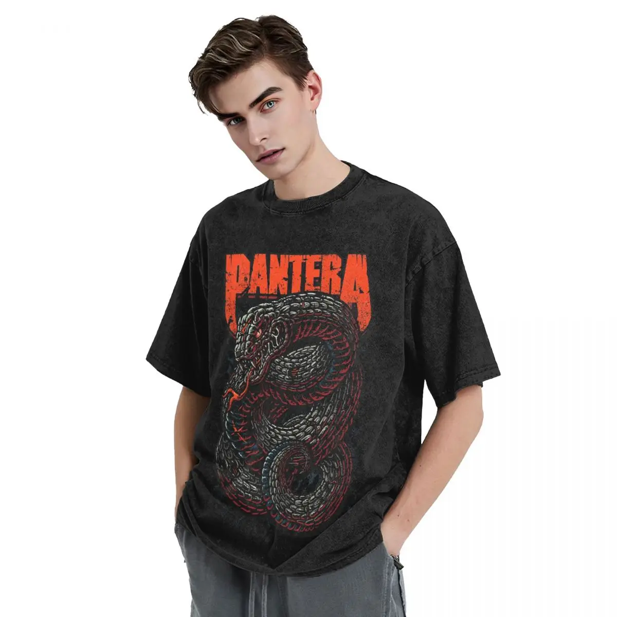 Venomous Black Metal Rock Washed T Shirts Streetwear Hip Hop Novelty T-Shirt Pantera Tees for Men Women Cotton Oversize Graphic