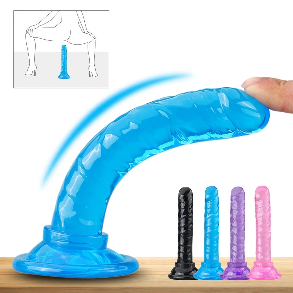 Consoladores realistas para mujeres sin vibrador, Juguetes sexuales para parejas, gelatina de cristal, Mini pene, Vagina, Anal, tapón Anal, masturbación femenina