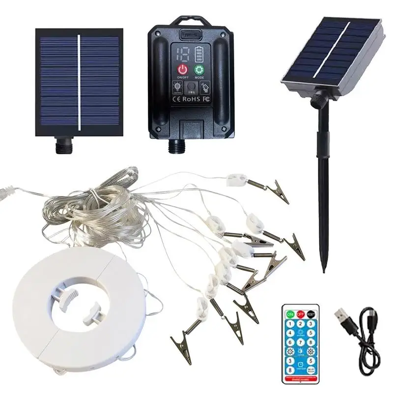 Outdoor Solar Lamp Umbrella Lights Solar Light Remote Control Solar Lamp with Solar Battery & USB Charging for Beach Patio