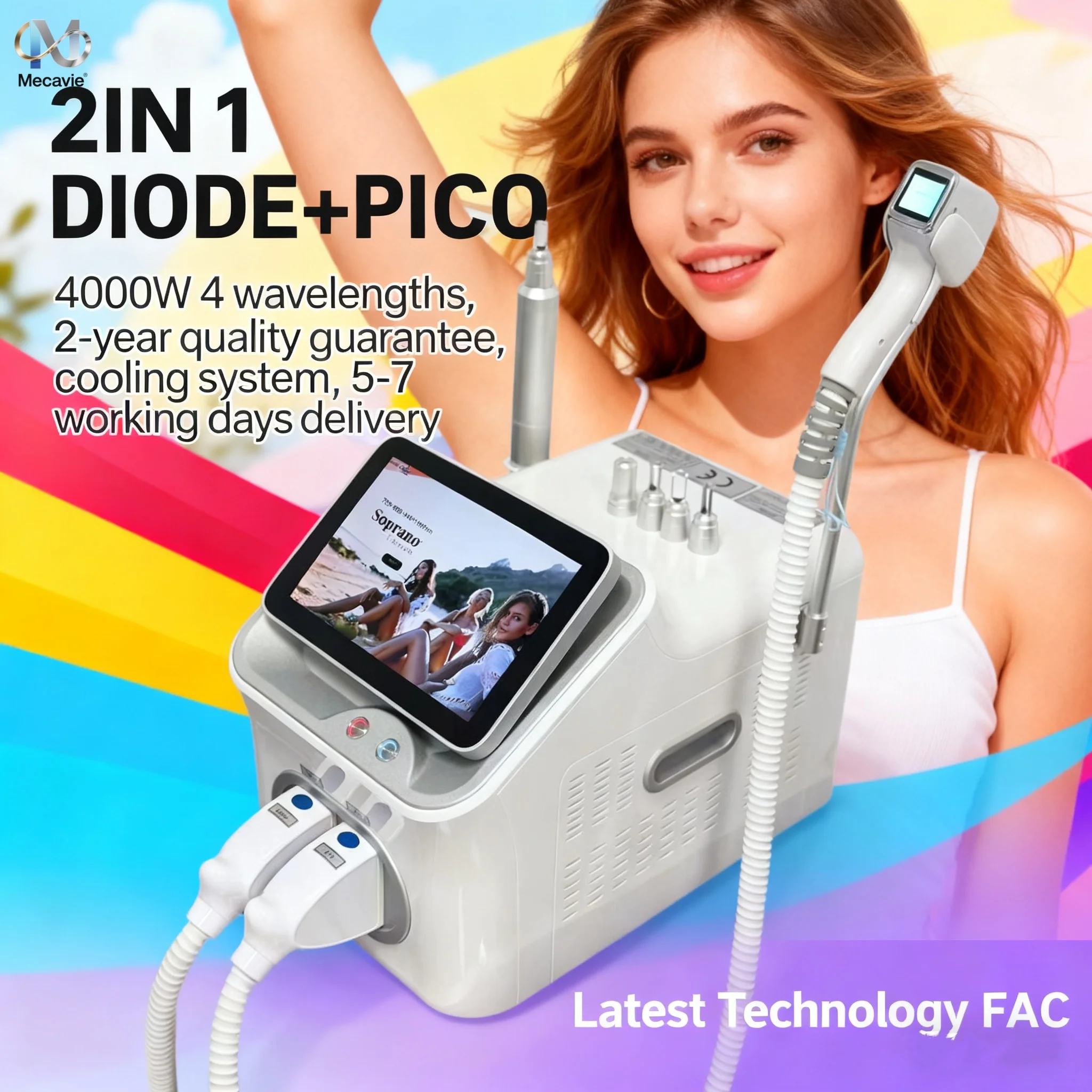 

Новейшая технология 2026: Диодный лазерный аппарат для удаления волос с 4 длинами волн (755/808/940/1064 нм) и мощной системой охлаждения Ice Cool 4000 Вт