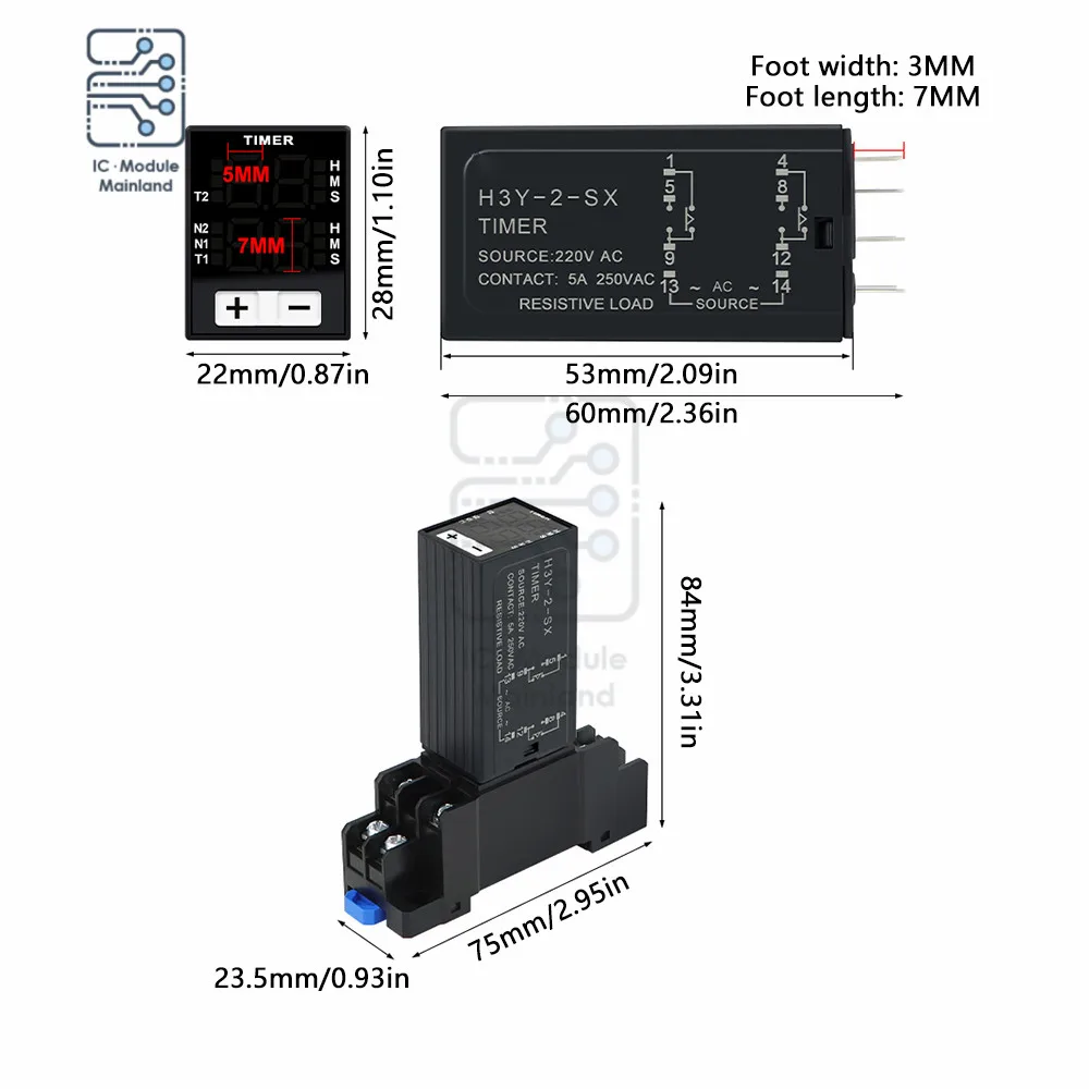 H3Y-2-SZ DC12V DC24V DC220V Power On Delay Controller with Electronic Digital Display Time Relay with Base Socket