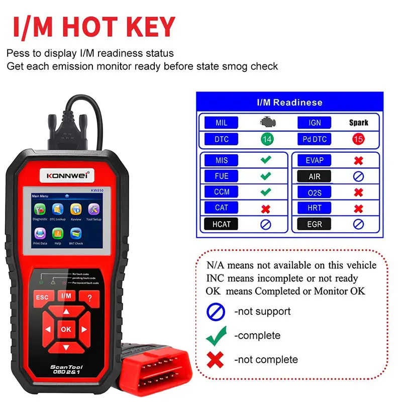 KONNWEI KW850 Auto OBD2 Scanner Professional Car Battery Diagnostic Scanner Tool OBD 2 Check Engine Check Automotive Code Reade