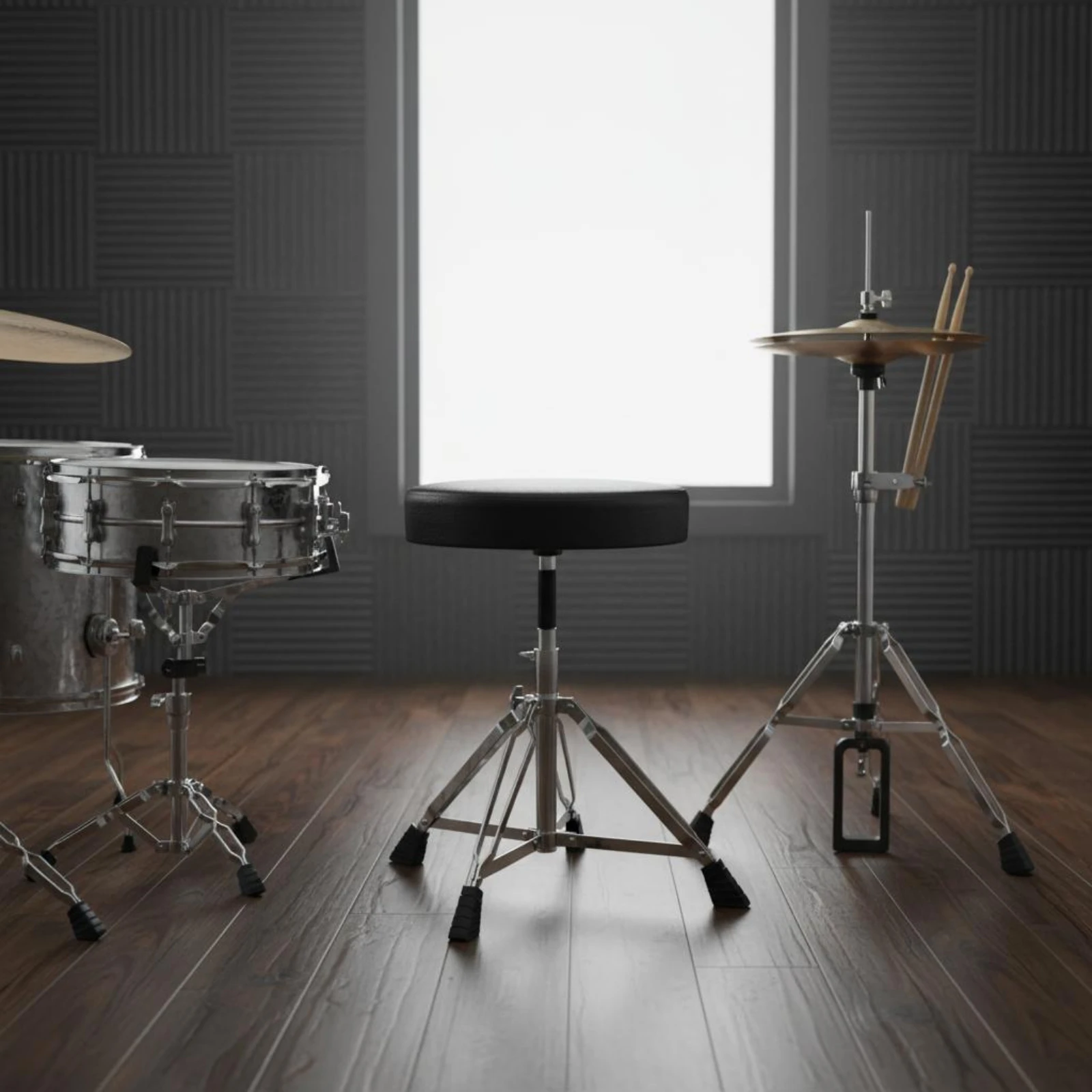 Drum Stool Reinforced Support Adjustable Drum Stool Drummer Seat Double-Braced Legs Drummer Chair Non-Slip Foot Covers