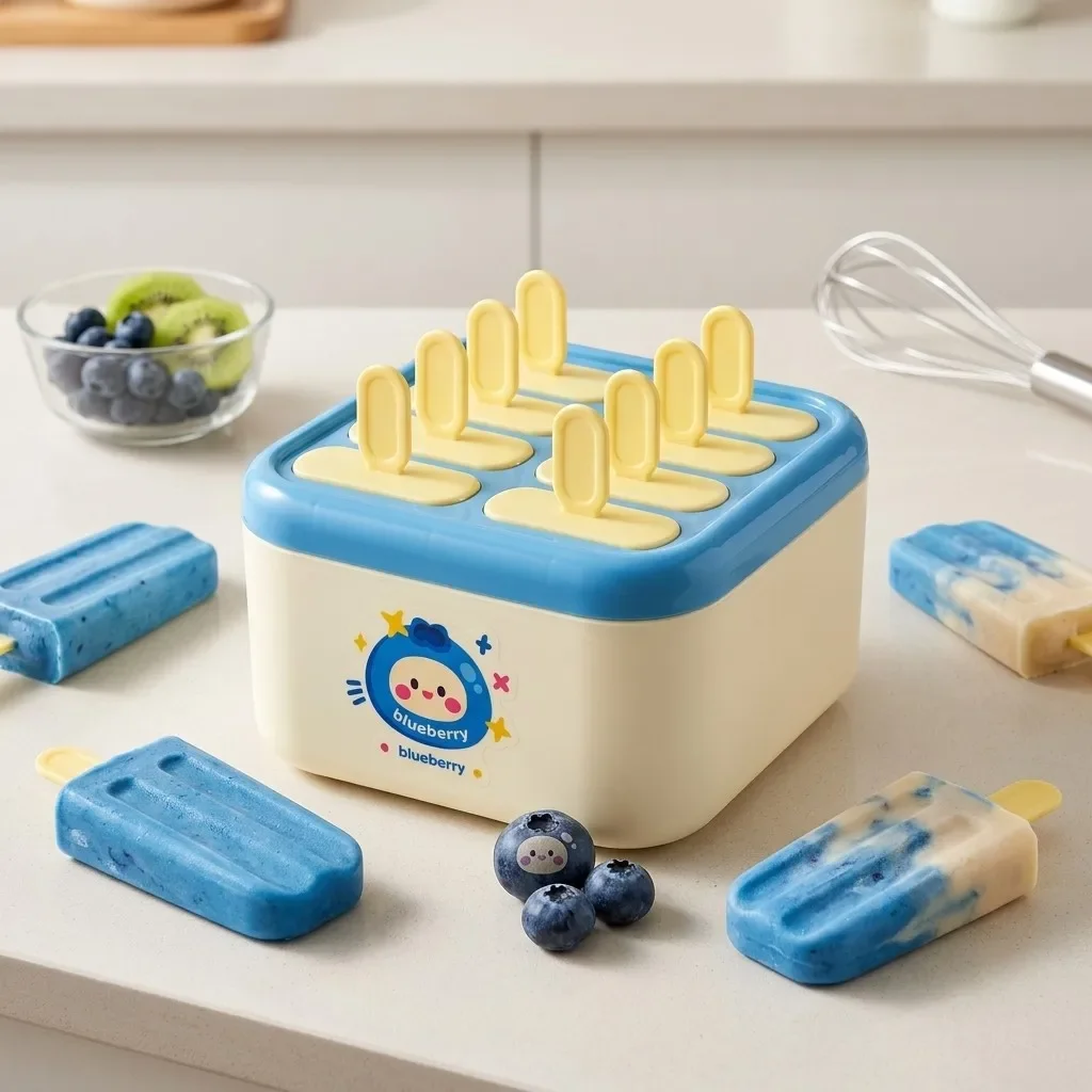 8 Grids Reusable Ice Cream Mold With Box Food Grade Plastic Ice Mould DIY Popsicle Molds Easy-Release Ice Maker Kitchen Tools