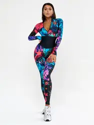 Gymdolphins 2024 New Printed Sports Jumpsuit for Women Skinny High Waist Zippered Long Sleeves One-piece Suit Fitness Jumpsuits