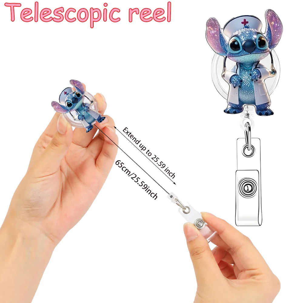 Nuovo design di qualità telescopico per badge da infermiera, simpatico portachiavi con supporto per biglietti da visita per studenti Disney Stitch