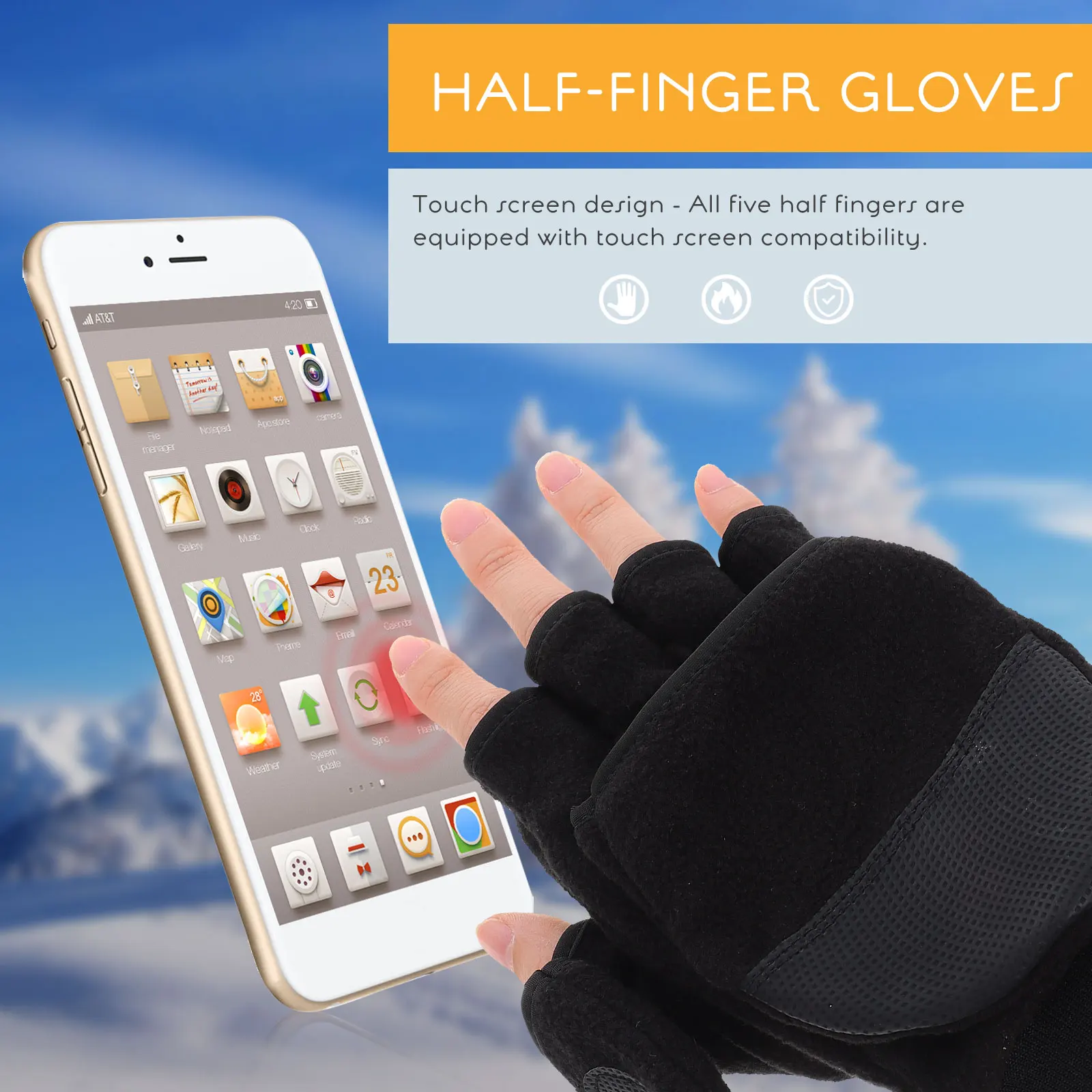 

1 пара флисовых теплых перчаток с сенсорным экраном на половину пальца, противоскользящие для зимы-осень, езды, вождения, износостойкие на открытом воздухе