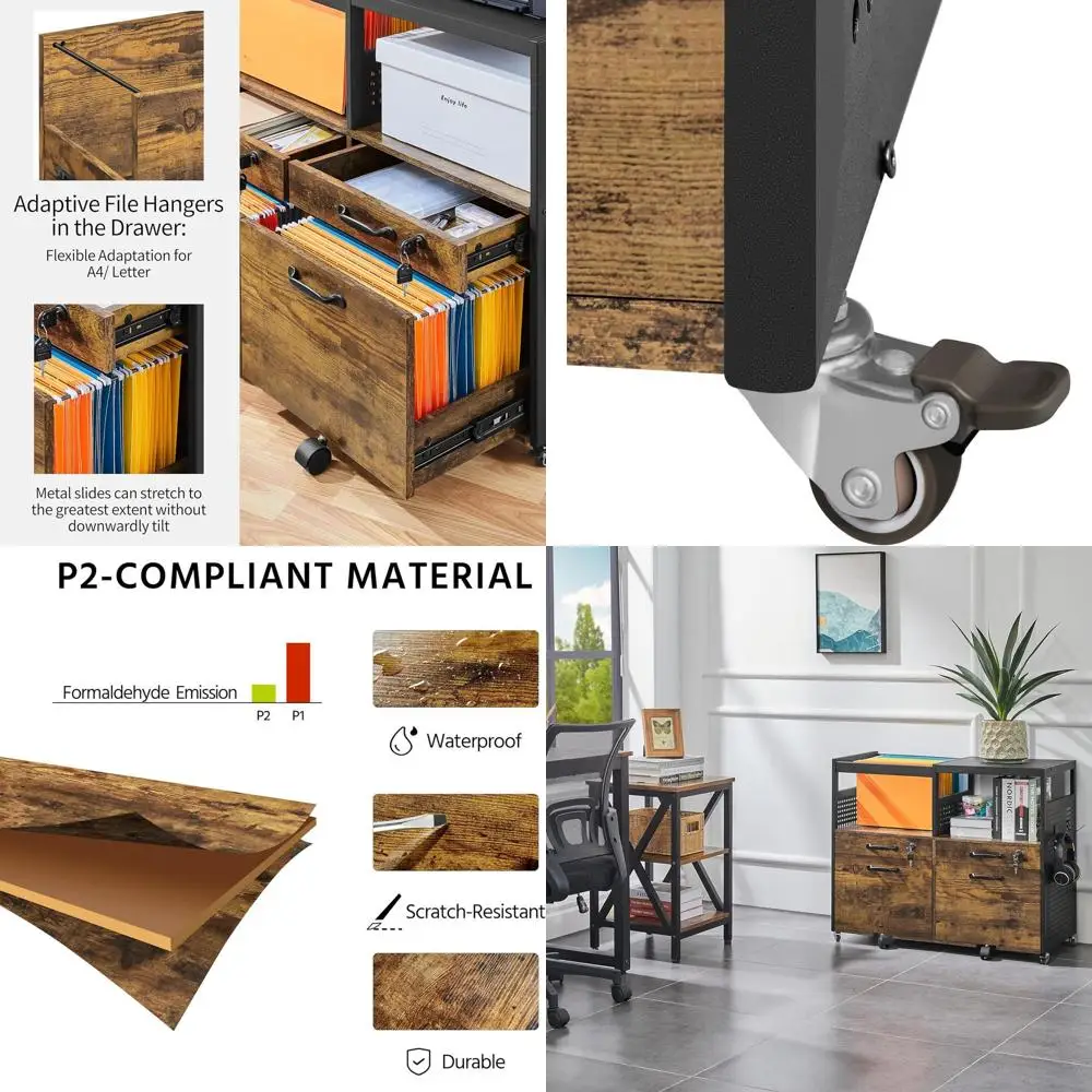 

Rolling A4/Letter File Cabinet with Open Shelves for Home Office, Printer Storage