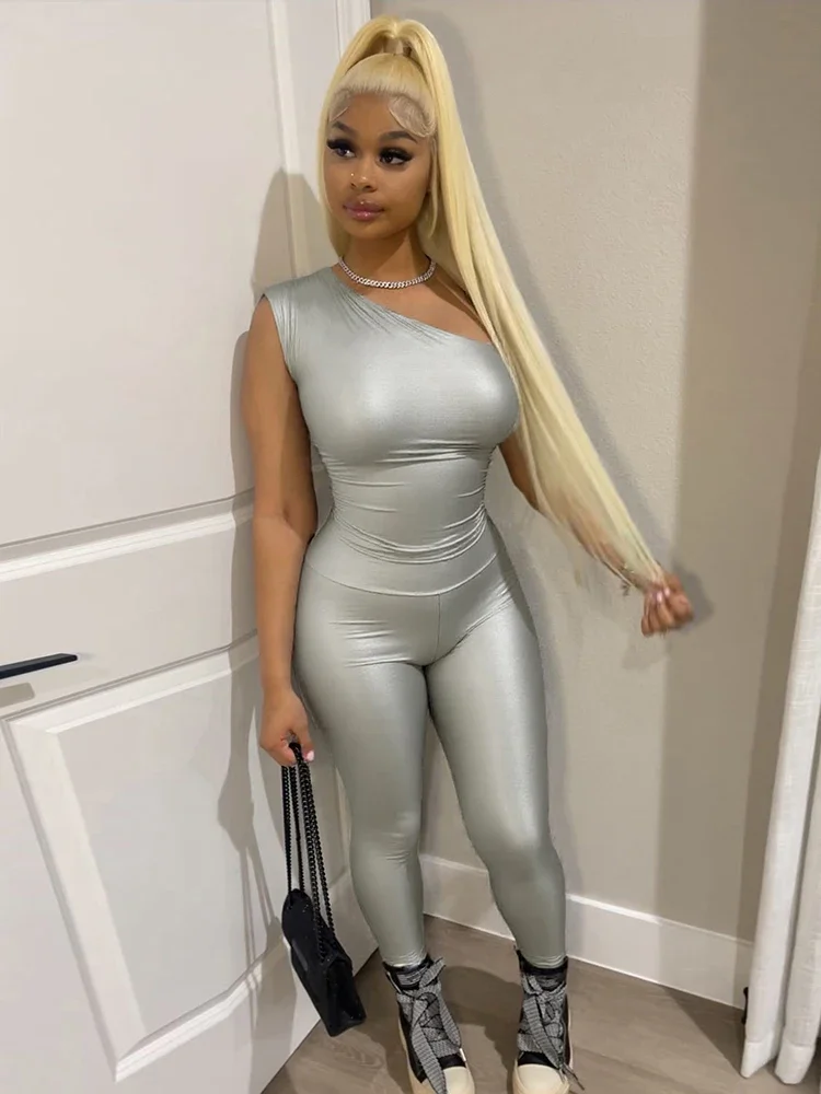 

Повседневный женский комплект из 2 предметов, спортивный спортивный костюм, узкие майки на одно плечо + леггинсы, спортивные одинаковые уличные наряды