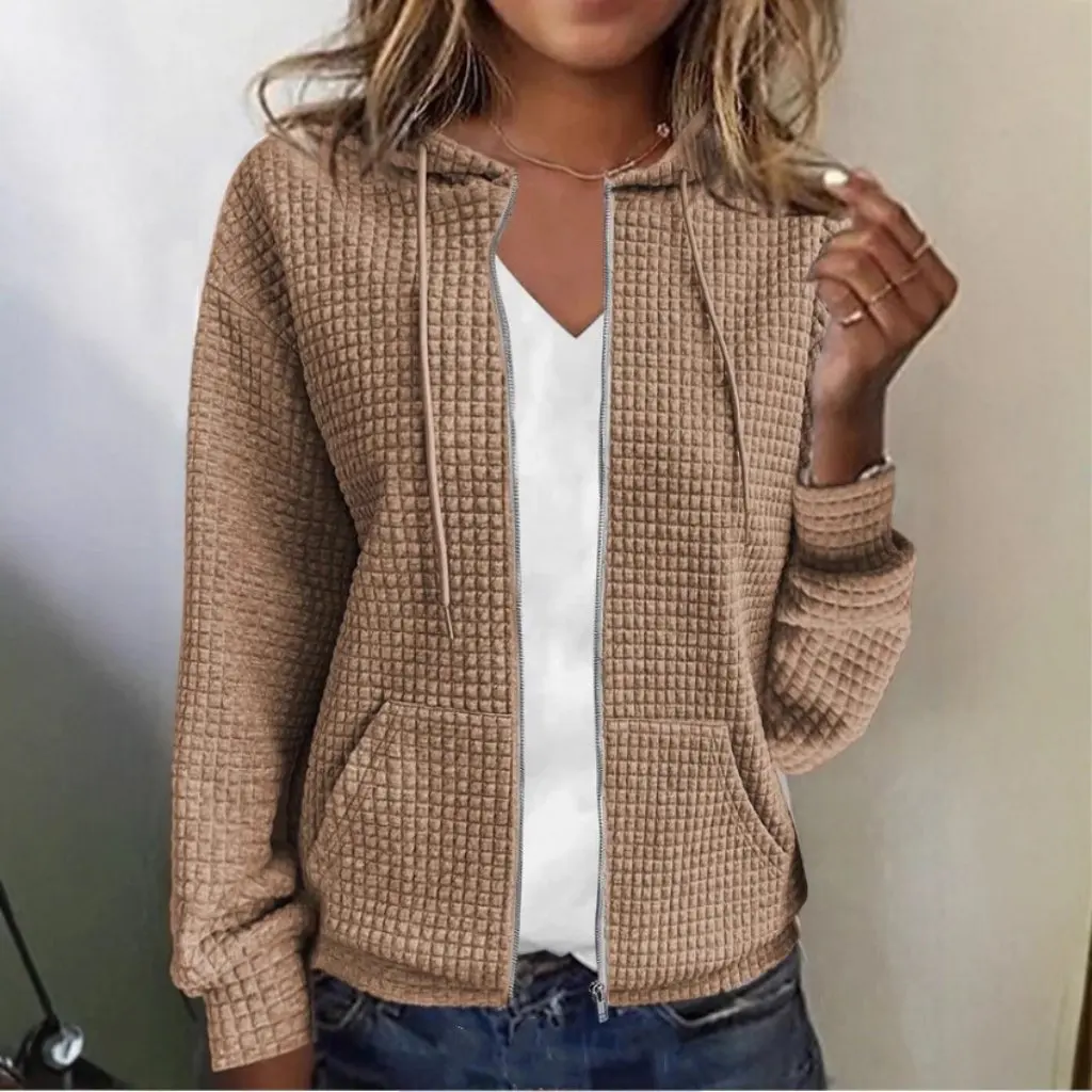 

New Women's Casual Hooded Long Sleeve Pure Color Open Cardigan Jacket For Global Shopping Zipper Coat