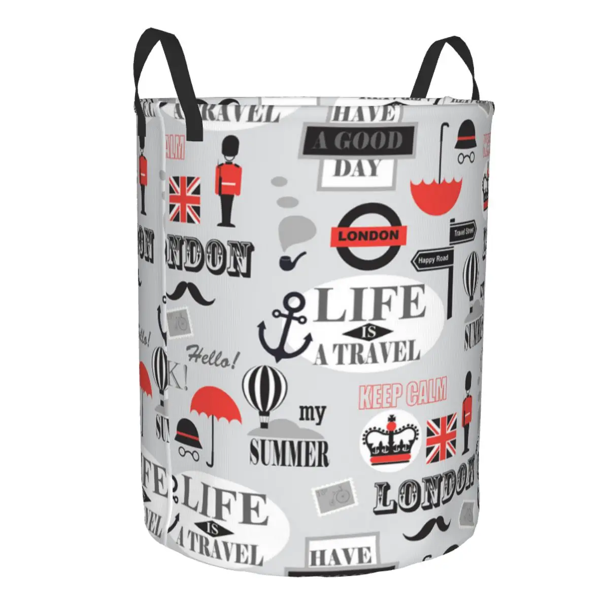 British London Newspaper Texture Laundry Basket Foldable UK United Kingdom Symbol Clothes Hamper for Nursery Toys Storage Bag