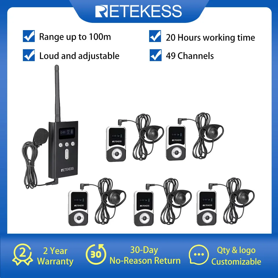 

Retekess T130S Tour Guide Whisper Radio Guide Wireless Audio System For Conference Excursion Church Training Museum Factory Hajj