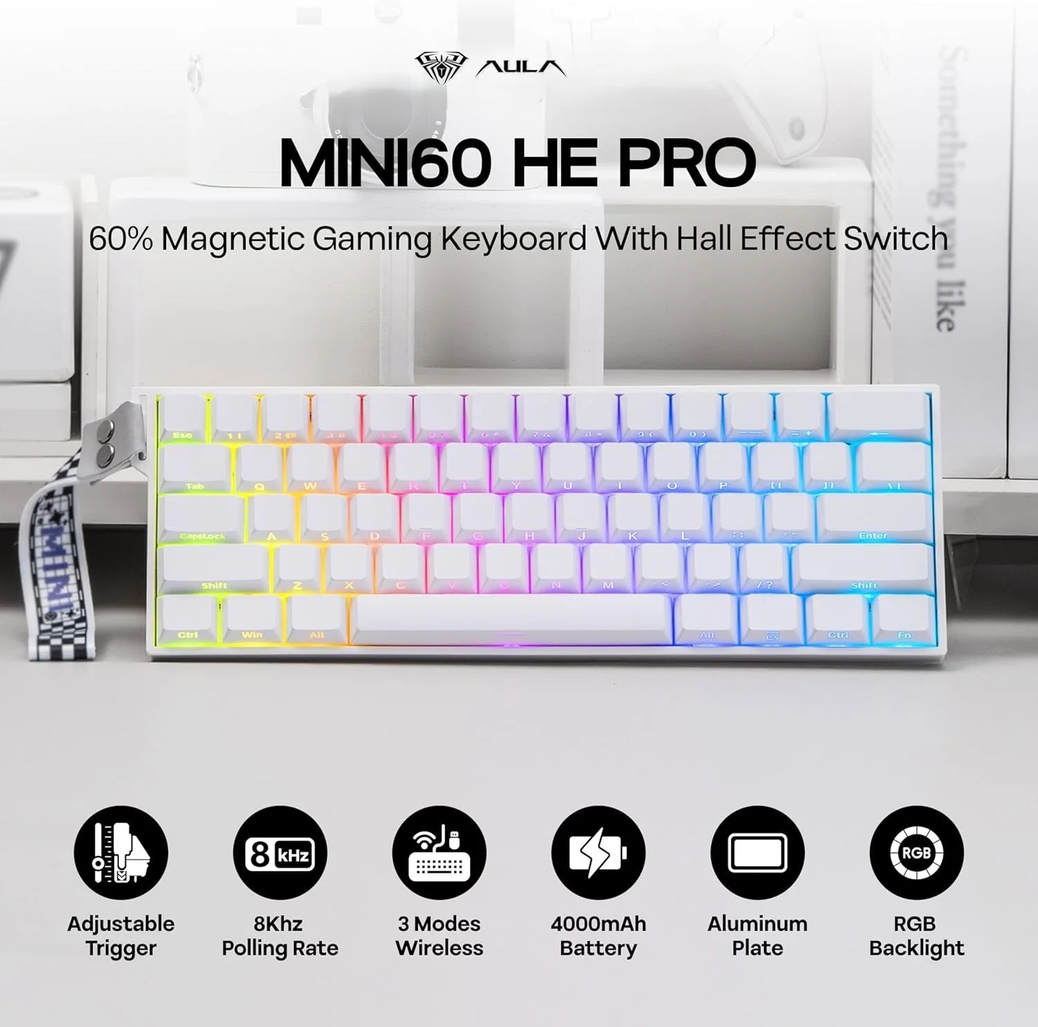 AULA Mini60 HE/Pro/Max 8K Polling Rate 60% Magnetic Switch Gaming Keyboard Tri-Mode Wireless RGB 0.01mmRT Hotswap PBT Keycaps