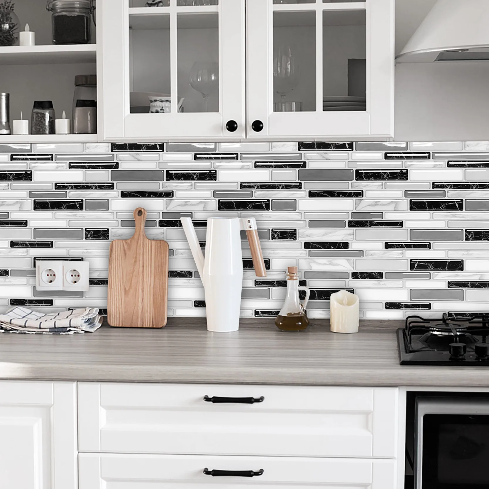 

5 Pack Gray Marble Peel and Stick Tiles 12x12 Inch Industrial 3D Self Adhesive Backsplash Waterproof Heat Resistant Wall Tile fo