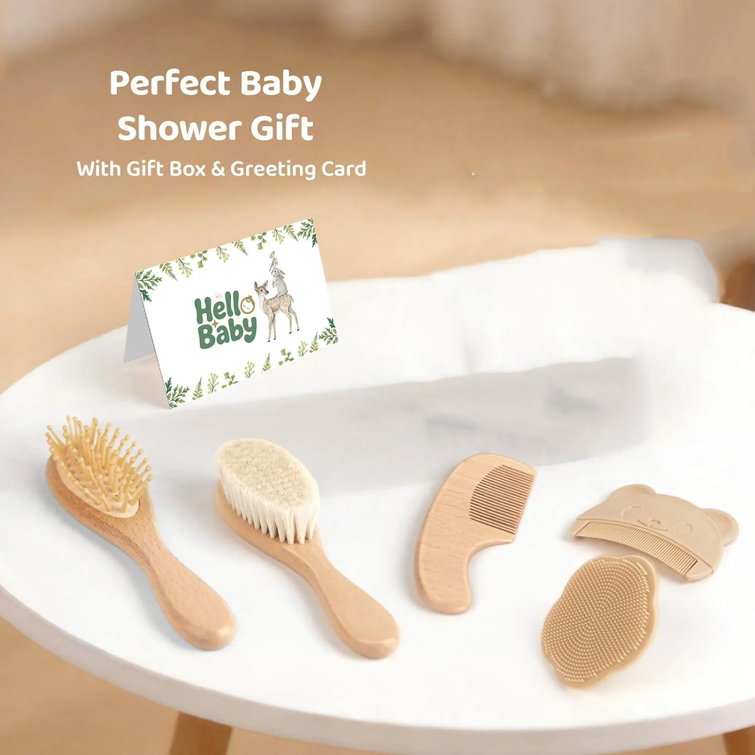 Baby Hair Brush Set, Wooden Brush and Comb Set with Soft Goat Hair Bristles description 4