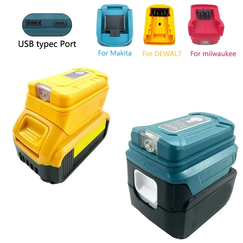 

Для Makita/DEWALT/milwaukee 18 В литий-ионный аккумулятор адаптер со светодиодной лампой фонарик двойной USB тип C зарядное устройство для мобильного телефона