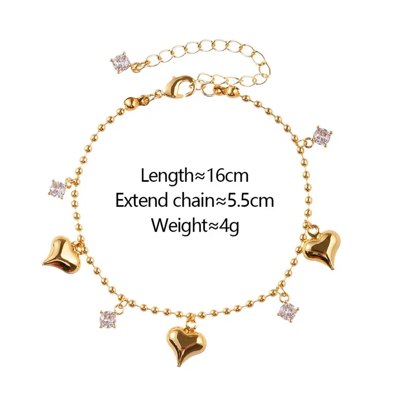 

Real 925 Sterling Silver 14K Gold Zircon Bead Heart Pendant Charm Bracelets for Women Punk Fine Jewelry Minimalist Accessory