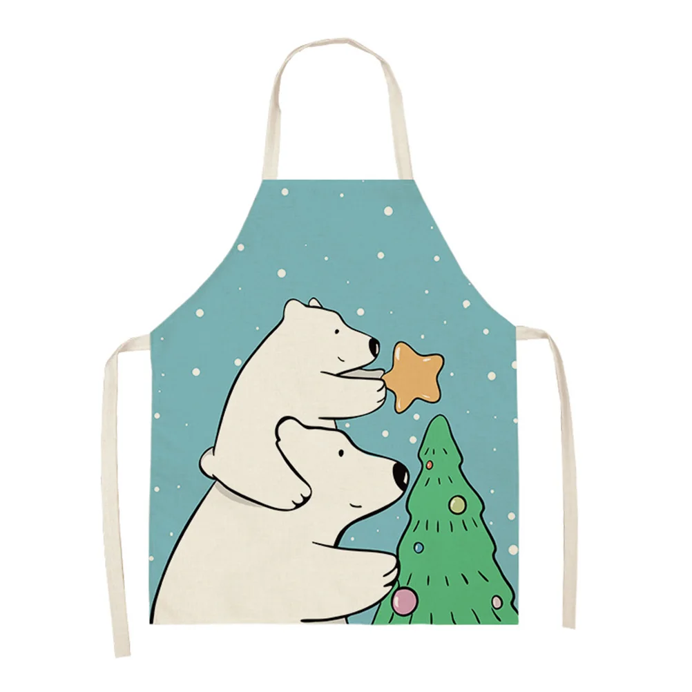 Merry Christmas printed kitchen apron  deer  cotton linen easy to clean household tools 66x47cm