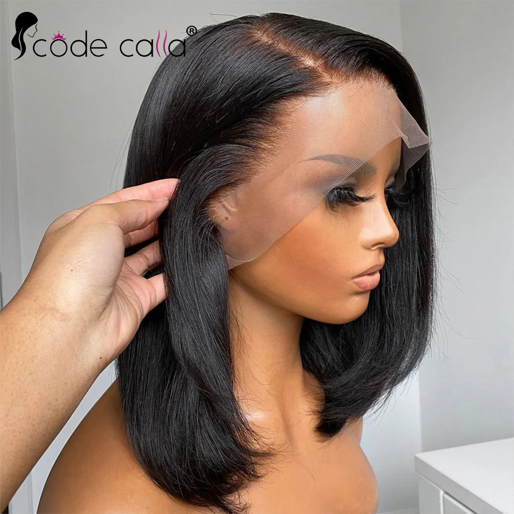 Perucas brasileiras remy lace front, cabelo natural, reto, transparente, curto, bob, parte lateral, densidade 180%, pre-arrancadas