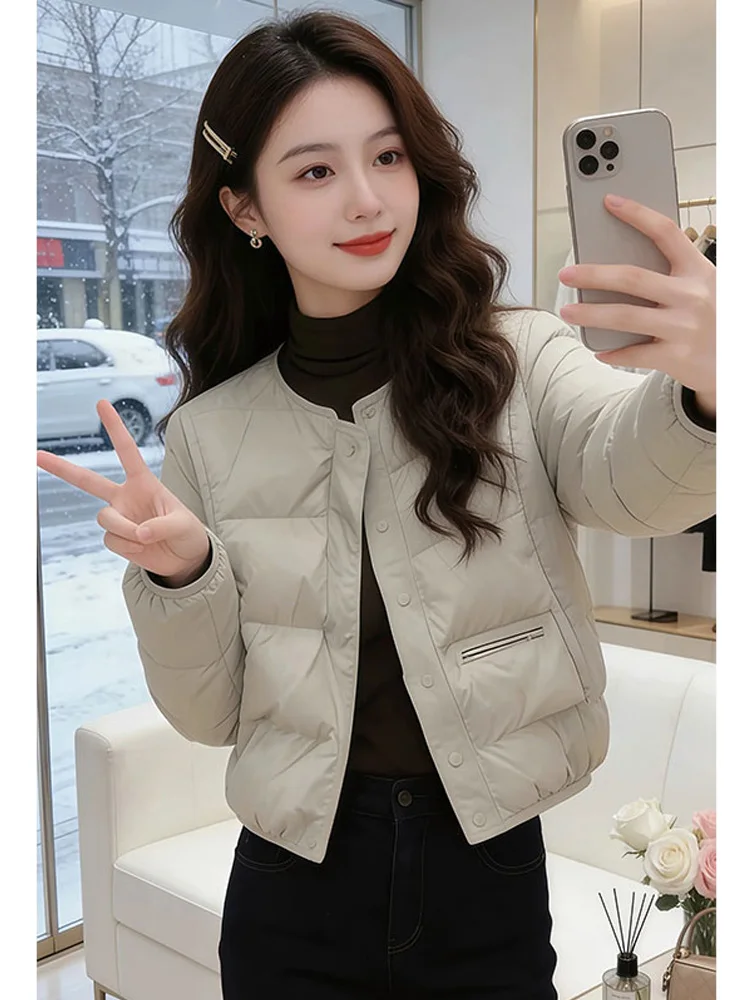 Korean Style Commute Short Cotton Jacket Women's Winter New Simple Loose round Neck Cotton Clothes Casual Fashion Outerwear