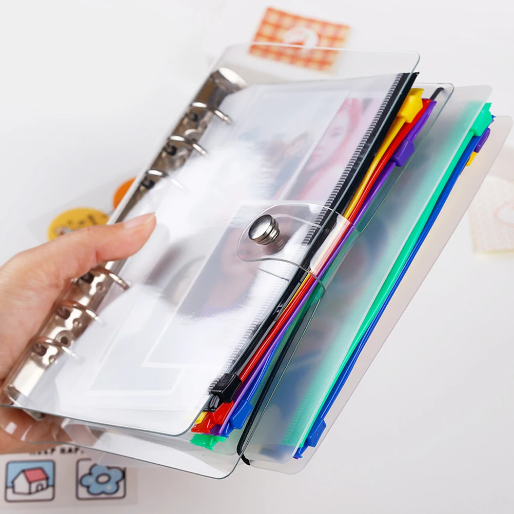 

12 Pcs PVC Zipper Bags Binder Inner Core Wear Resistant Document Organizer Loose Leaf Folders Home Office School Travel