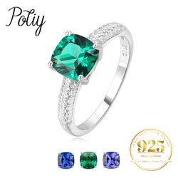 Potiy 2.22ct Created Sapphire Nano Emerald Tanzanite Solitaire Ring 925 Sterling Silver for Women Daily Party Jewelry  sets gift