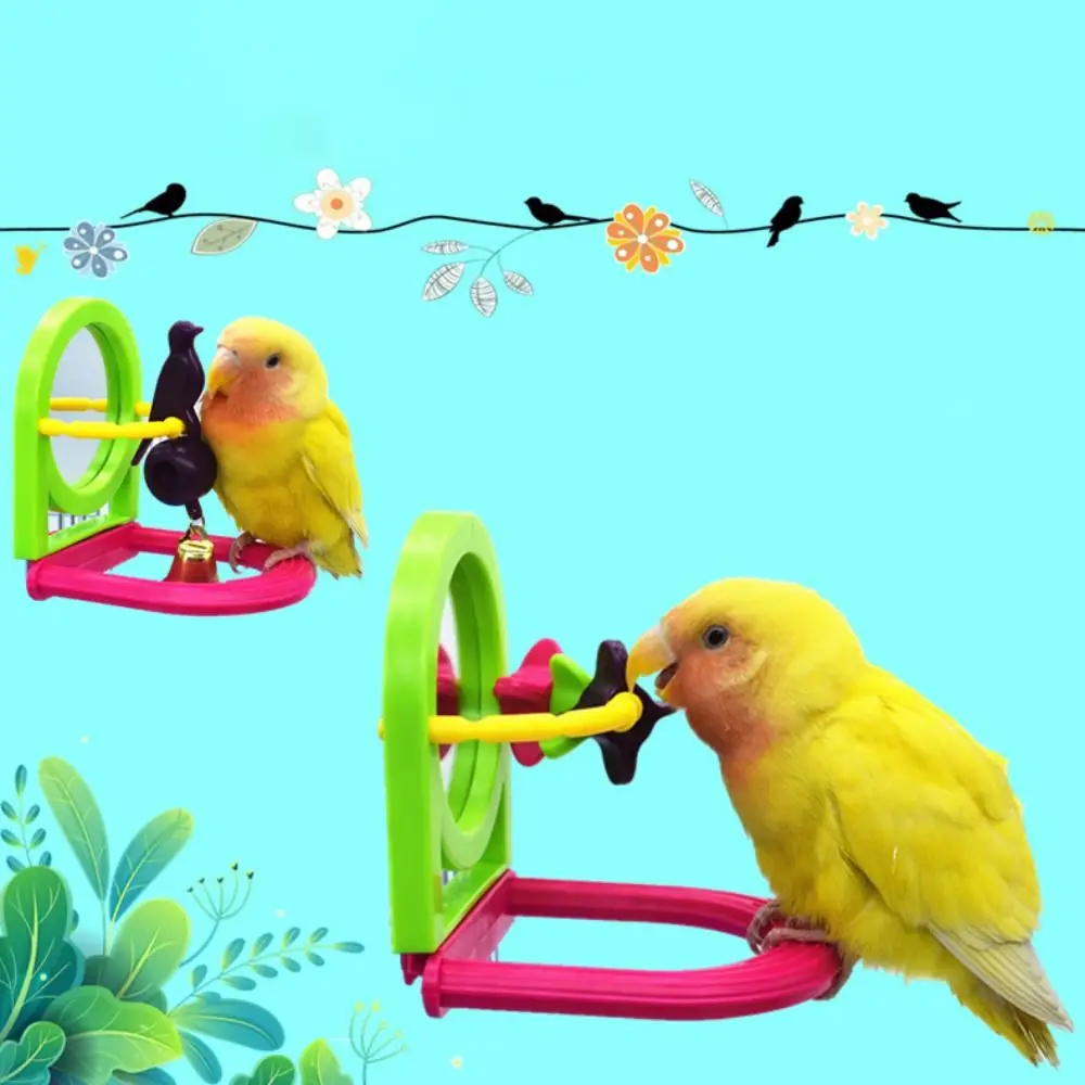 Parrot Bell Toys with Mirror Bird Intelligence Training Toys Fun Birdie Puzzle Toys Cage Accessories