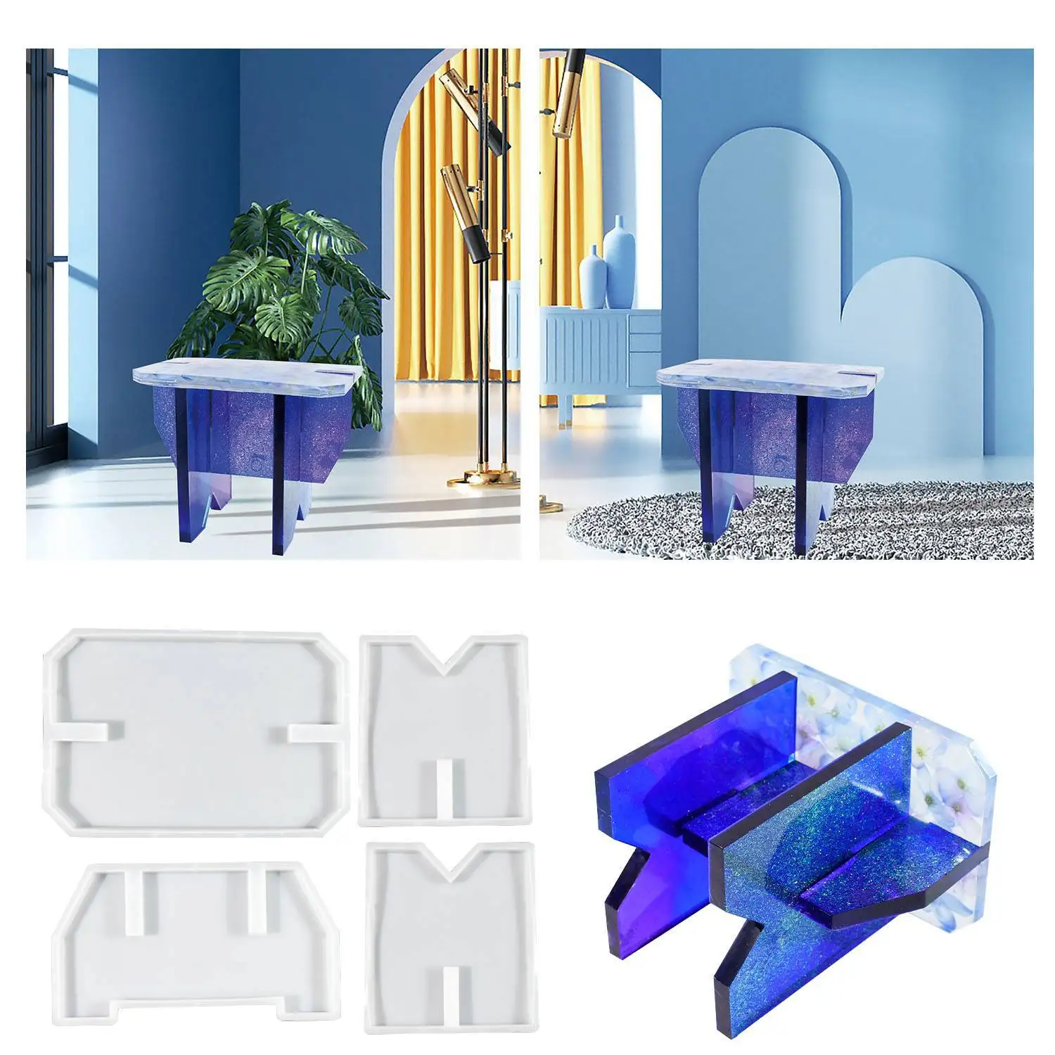 

DIY Large Square Shape Spliced Chairs Epoxy Resin Silicone Molds Aromatherapy Gypsum Portable Stool Resin Mold Home Decoration