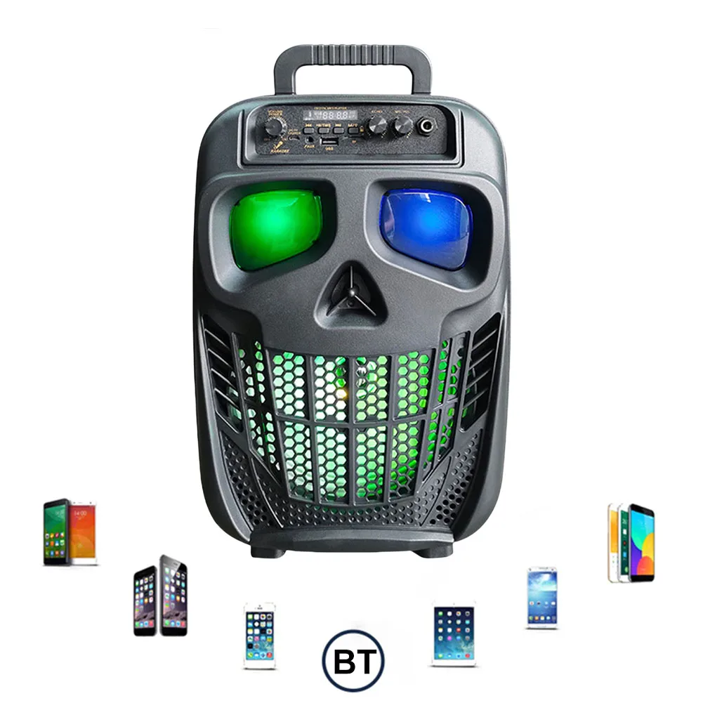 

Беспроводной портативный динамик Skull, Bluetooth-совместимый динамик для караоке 5.0, караоке-система PA для путешествий в помещении и на открытом воздухе