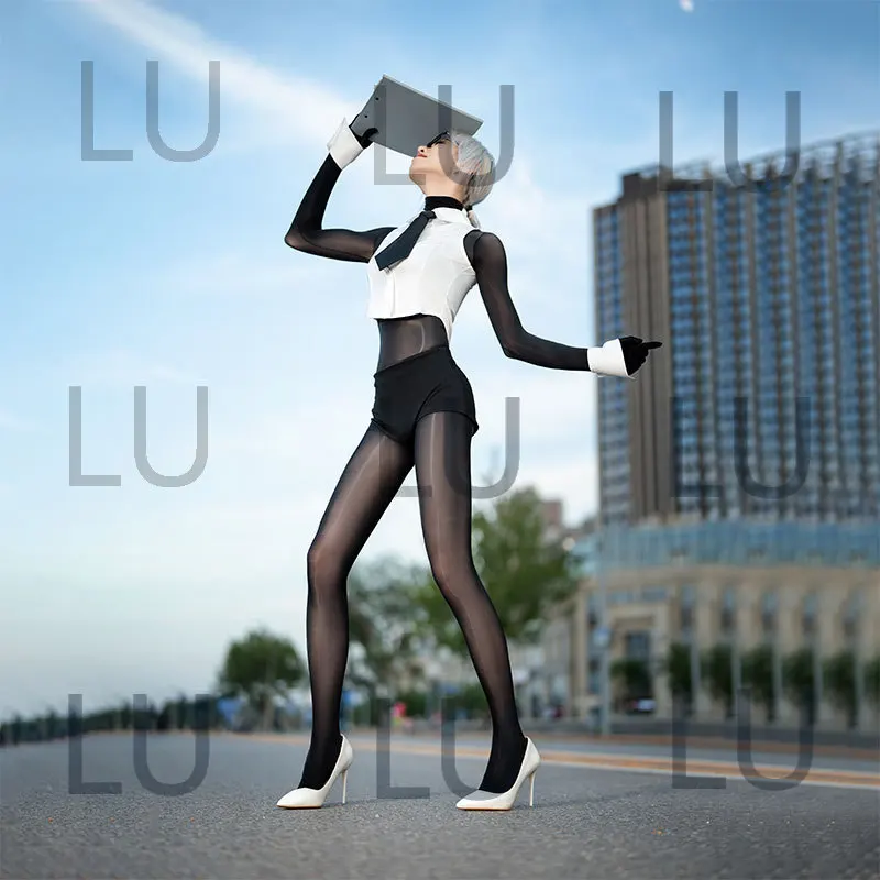 

Новинка 2023 года [Assassin] 9-контактная молния сзади, высокая шея, грудь, бесшовные цельные с пальцами, цельные маслянистые чулки с пятью пальцами