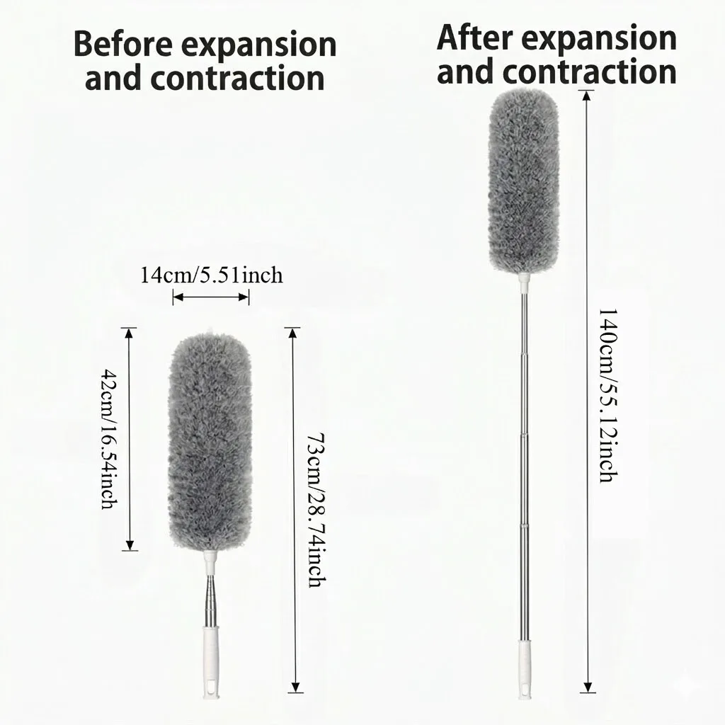 1pc Extendable Ceiling Fan Duster With Cleaning Brush, Home Ceiling Dust Cleaner Sweeping Ceiling, Wall And Roof, Detachable & W