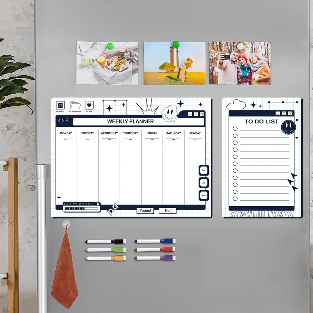 2pcs Magnetic Dry Erase Weekly Planner Message Whiteboard Calendar for Refrigerator To Do List Magnet Pad Kitchen Decor