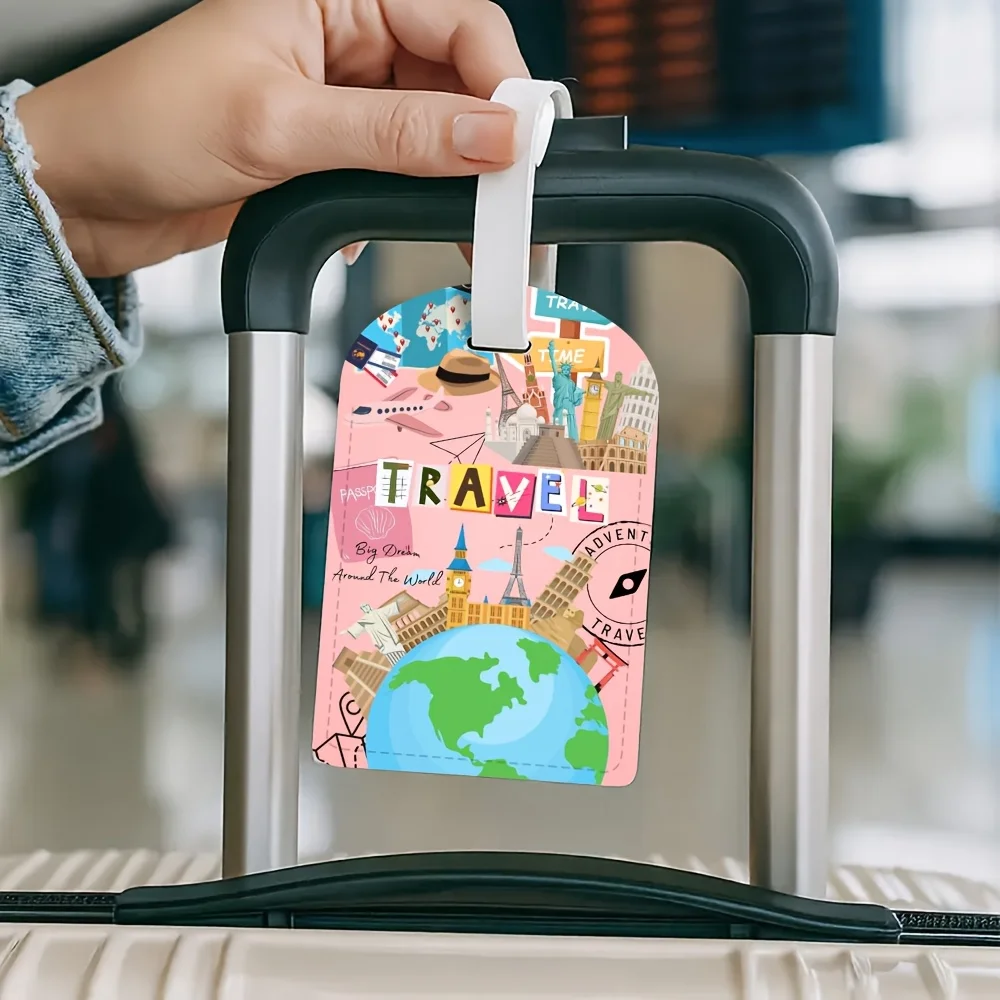 World Famous Landmark Travel Luggage Tag Colorful Globe Building Design Suitcase ID Tag with Strap for Traveler Gift PU Material
