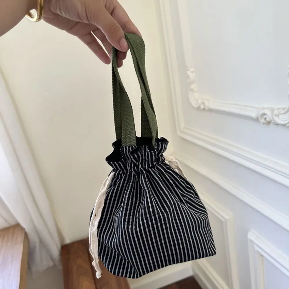 

Top Handle Drawstring Organizer Bag Stripes Reusable Handheld Coin Purse Convenient Portable Cosmetic Storage Pouch Small Items