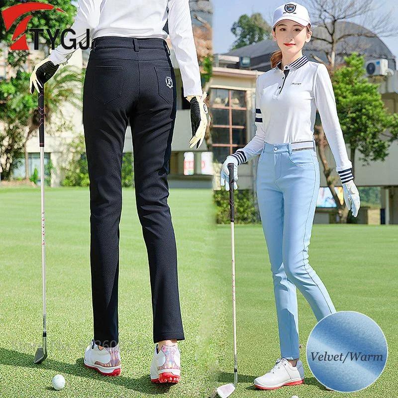 

TTYGJ Women Fleece Warm Golf Pencil Pants Female Full Length Slim Golf Sweatpant Lady Casual Waterproof Trousers Elastic Bottoms