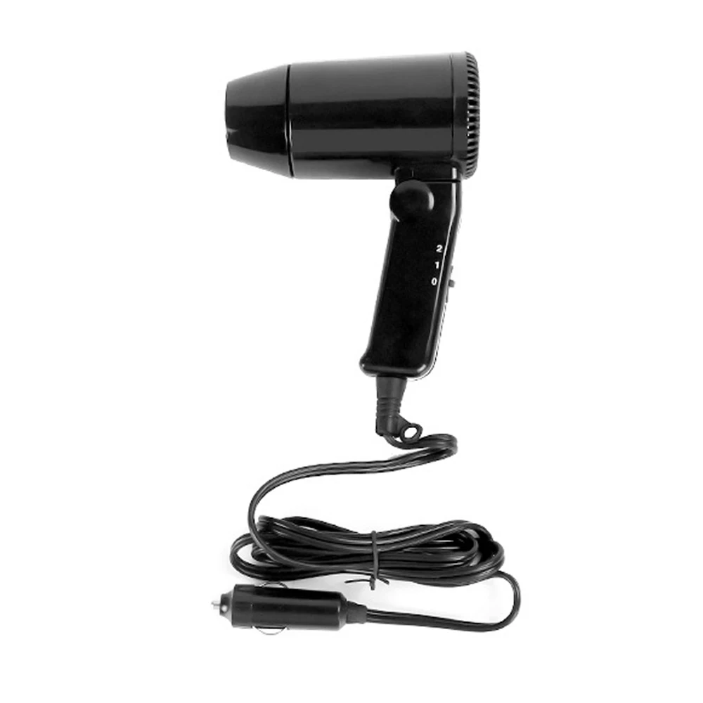 

12 V Car-Styling Hair Dryer Hot & Cold Blow Dryer Foldable Hair Blower Window Defroster with 2 Levels Black ABS 200-215W 1.5m