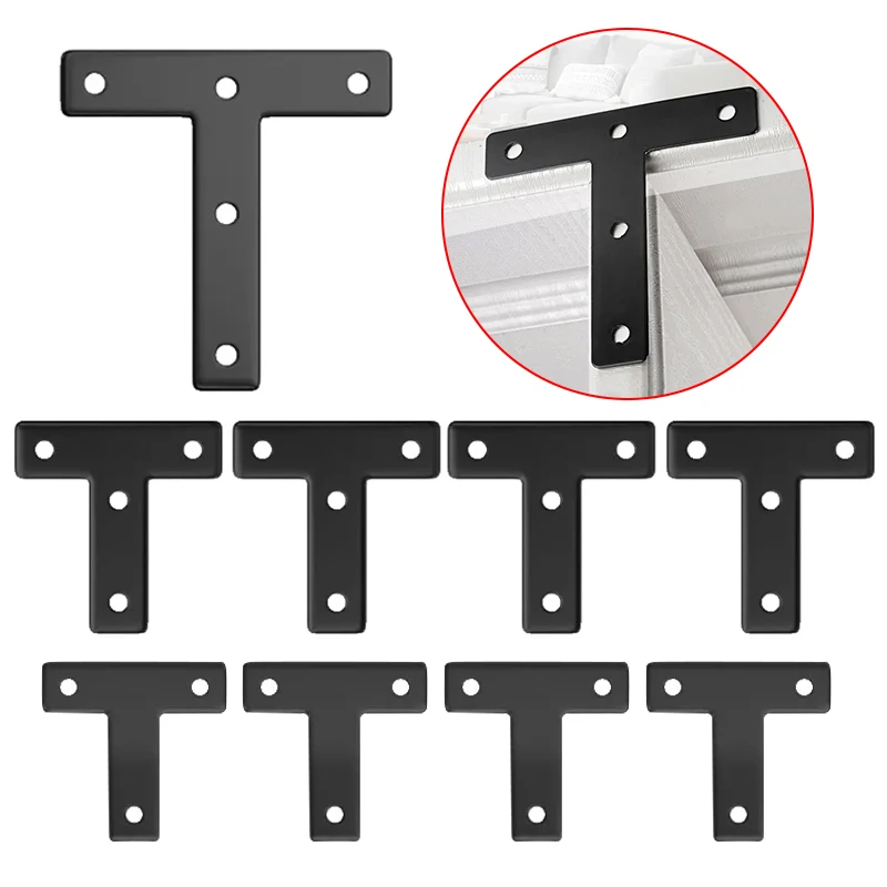 12pcs bracket T-shaped corner code 90 degree right angle furniture repair corner code black, for table, chair, wooden frames ﻿